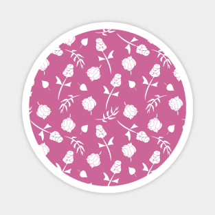 Pretty Pink and White Roses Floral Pattern Magnet